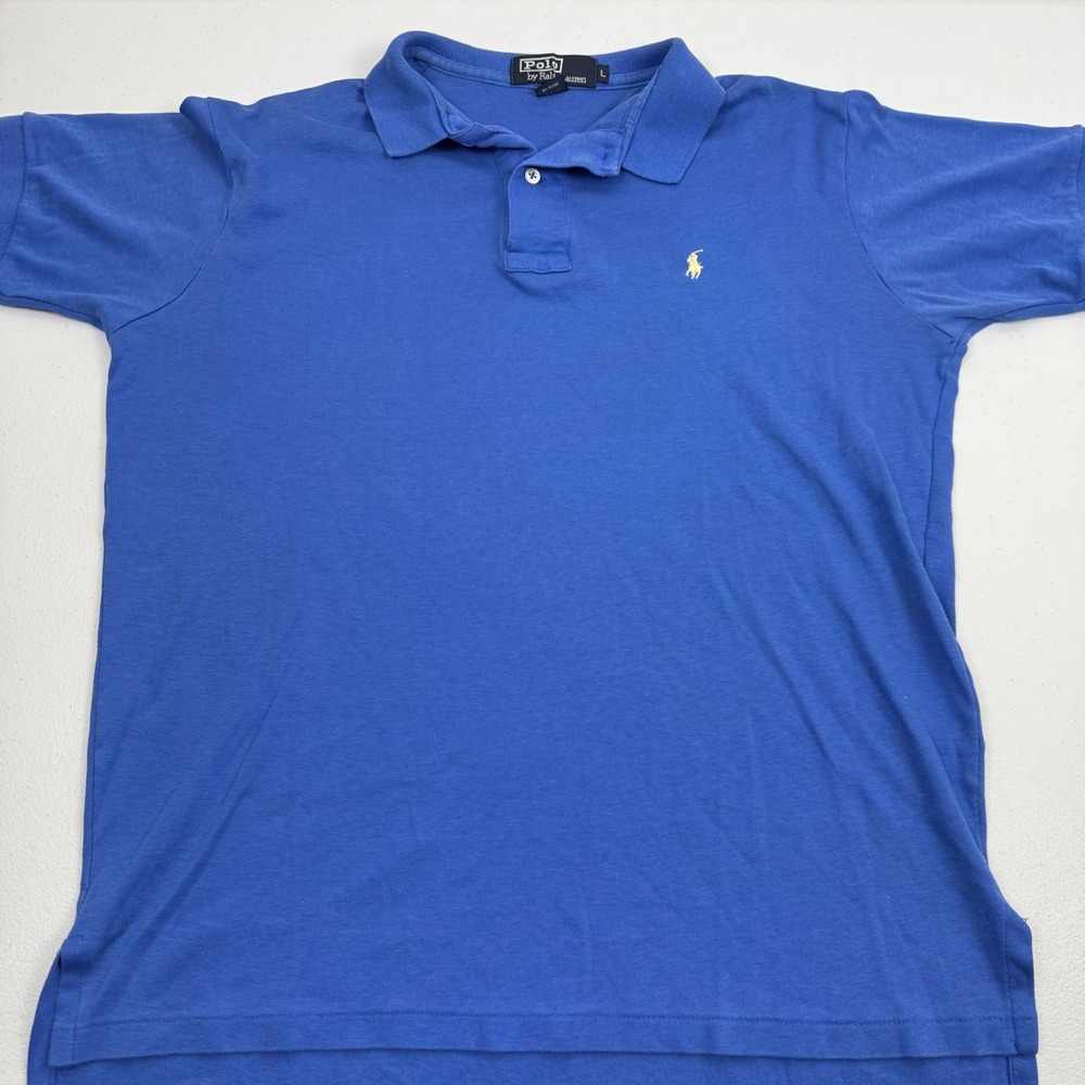 Polo Ralph Lauren Mens Blue Polo Shirt Made in USA Cotton Large Short Sleeve L - Picture 6 of 8
